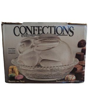 Vintage NIB Confections by Indiana Glass "Bunny on Nest" Crystal Glass Candy Box